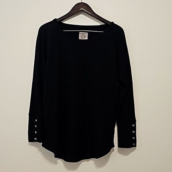 CHASER Waffle Knit Henley Thermal Black Long Sleeve Four Button Cuff Size XXL - Picture 1 of 9